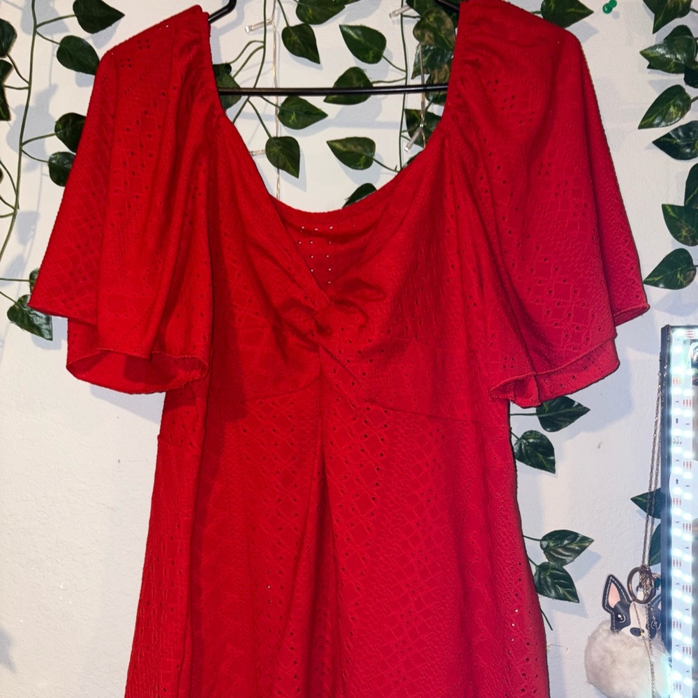 Red Flutter Sleeve blouse